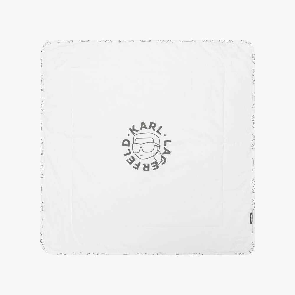 KARL LAGERFELD KIDS-White Cotton Jersey Padded Ikonik Blanket (73cm) | Childrensalon