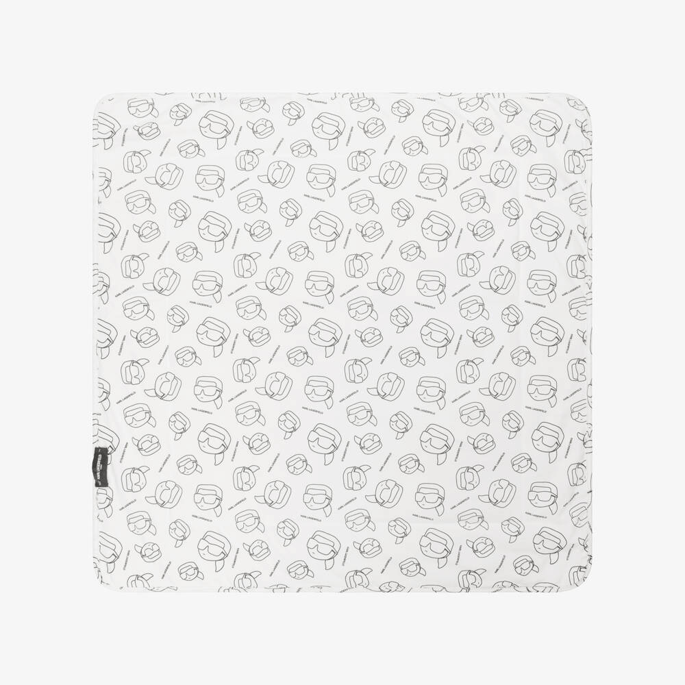 KARL LAGERFELD KIDS-White Cotton Jersey Padded Ikonik Blanket (73cm) | Childrensalon