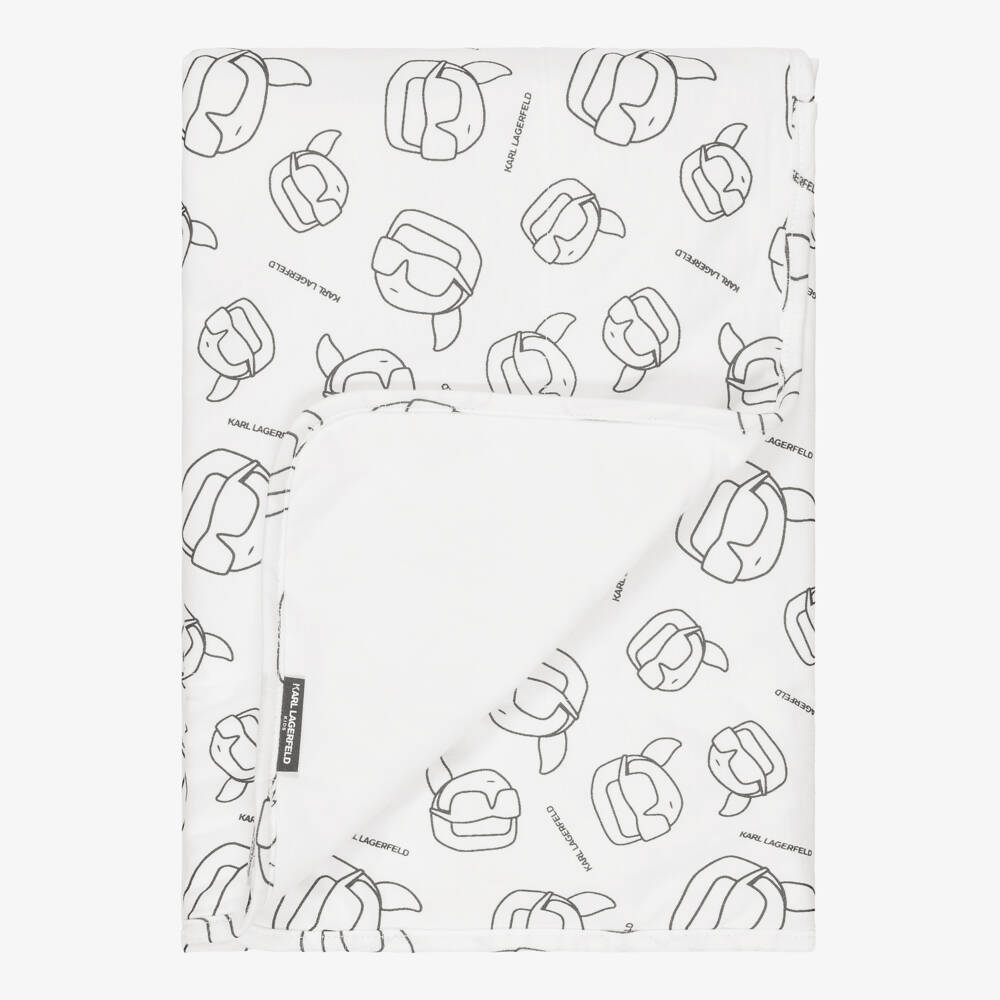 KARL LAGERFELD KIDS-White Cotton Jersey Padded Ikonik Blanket (73cm) | Childrensalon