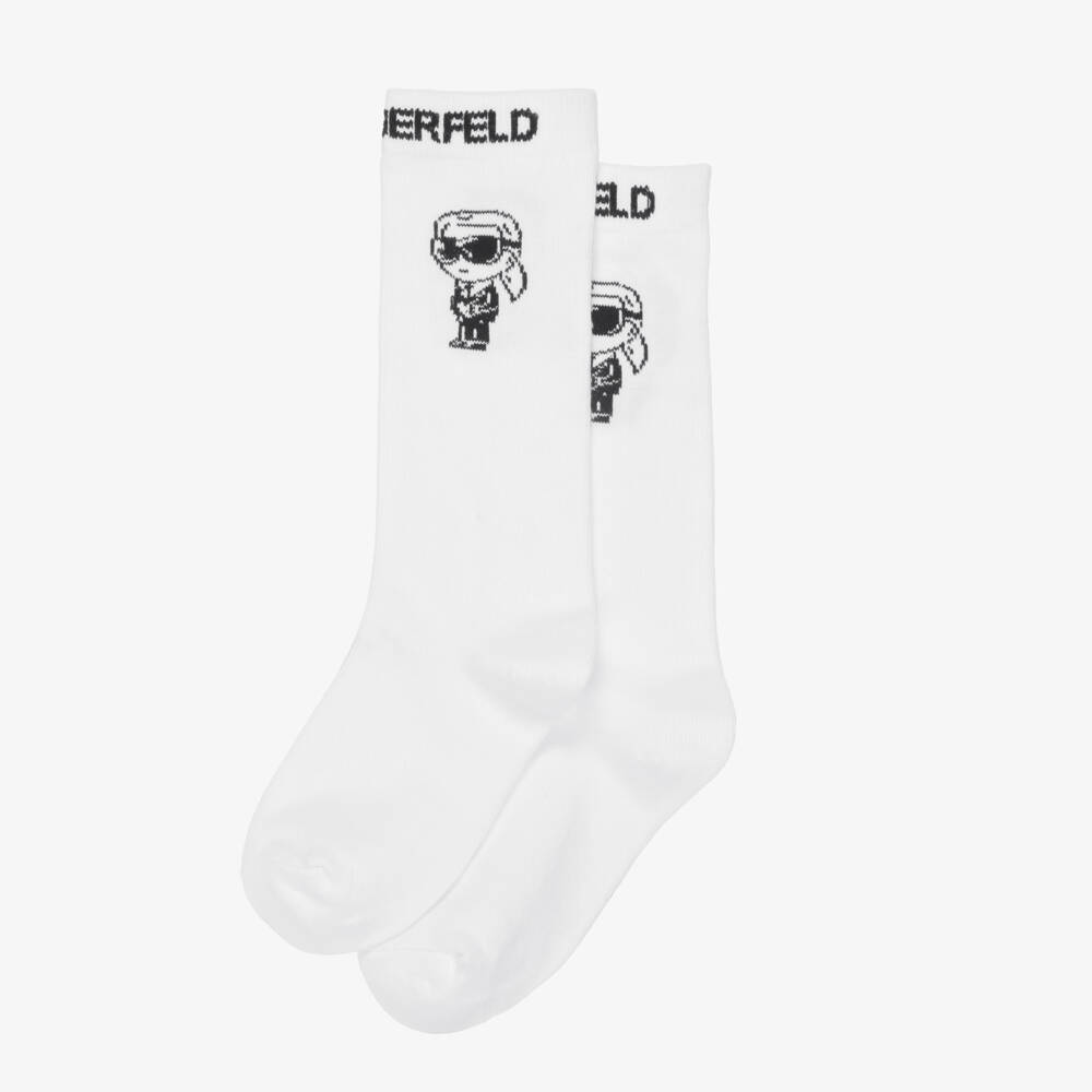 KARL LAGERFELD KIDS-جوارب طويلة بشعار الماركة لون أبيض | Childrensalon