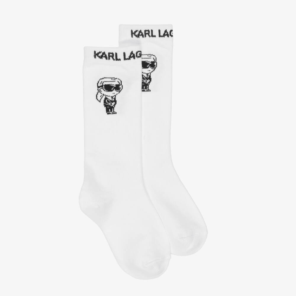 KARL LAGERFELD KIDS-جوارب طويلة بشعار الماركة لون أبيض | Childrensalon