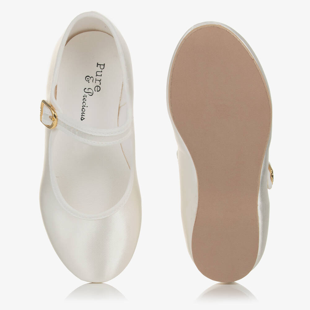 Katz-Girls Ivory Satin Bar Shoes | Childrensalon