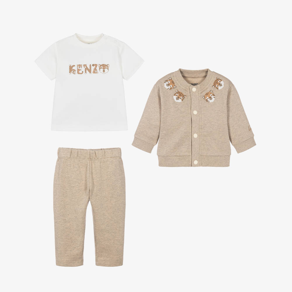 KENZO KIDS-Baby Boys Beige Cotton Tiger Cub Trouser Set | Childrensalon