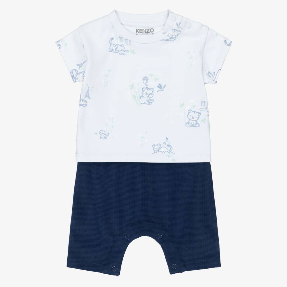 KENZO KIDS-Baby Boys Blue Cotton Shorts Set with Baby Tiger Print | Childrensalon