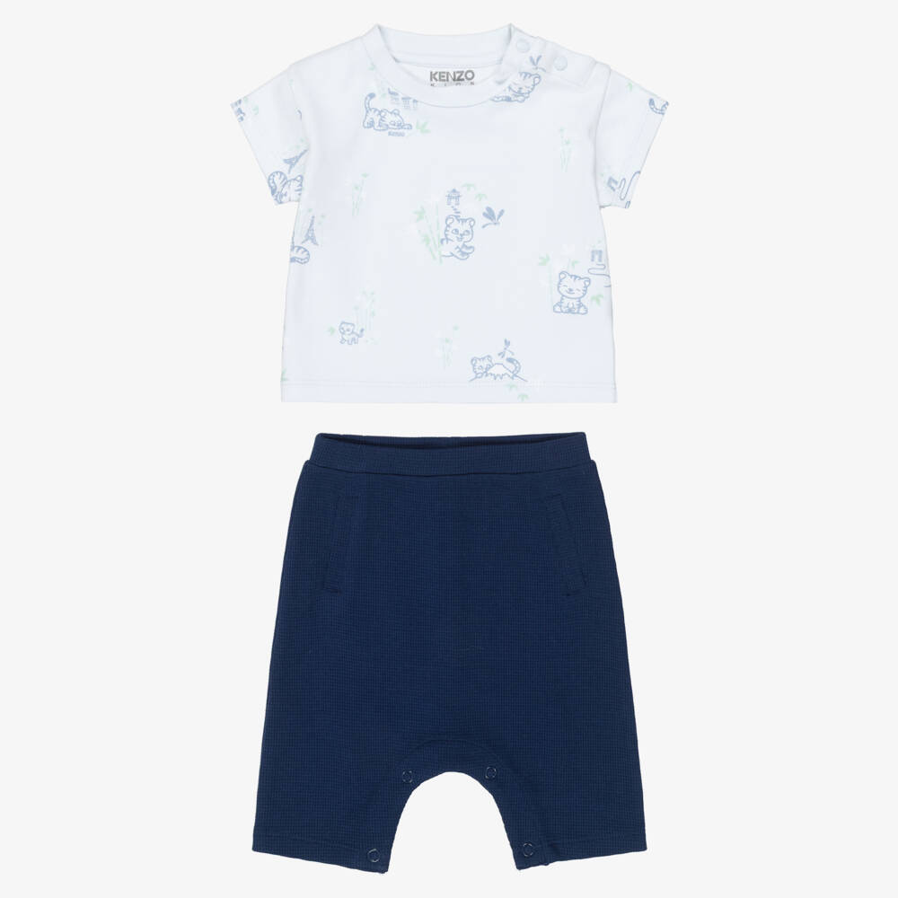 KENZO KIDS-Baby Boys Blue Cotton Shorts Set with Baby Tiger Print | Childrensalon