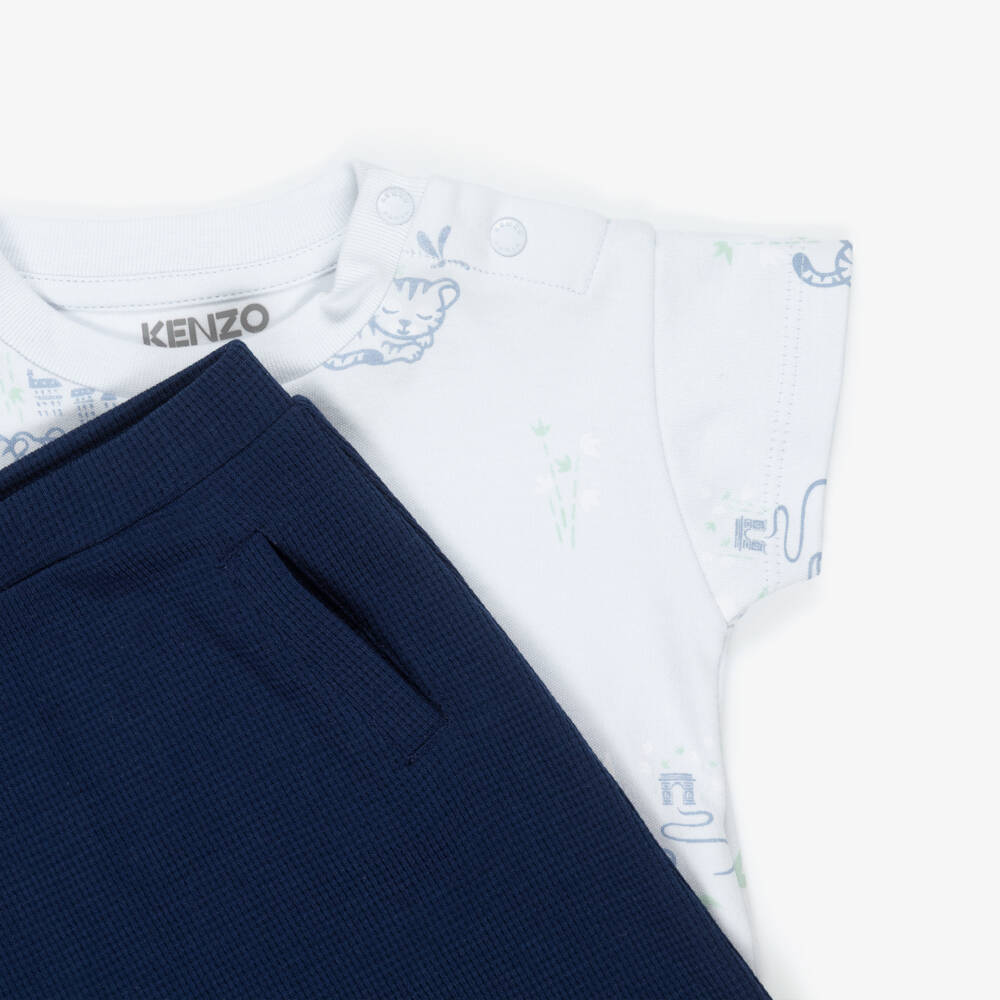 KENZO KIDS-Baby Boys Blue Cotton Shorts Set with Baby Tiger Print | Childrensalon