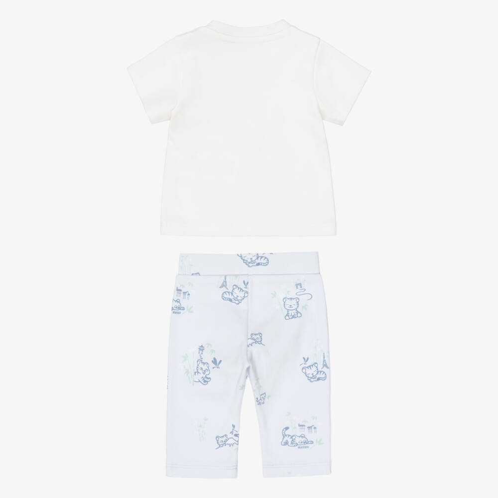 KENZO KIDS-Baby Boys Ivory & Blue Trouser Set with Baby Tiger Print | Childrensalon