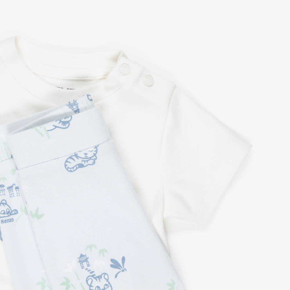 KENZO KIDS-Baby Boys Ivory & Blue Trouser Set with Baby Tiger Print | Childrensalon
