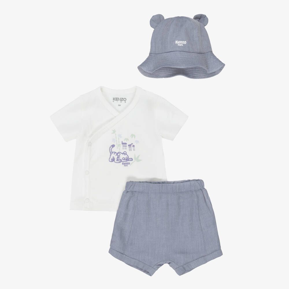 KENZO KIDS-Baby Boys White Jersey & Blue Piqué Shorts Set | Childrensalon