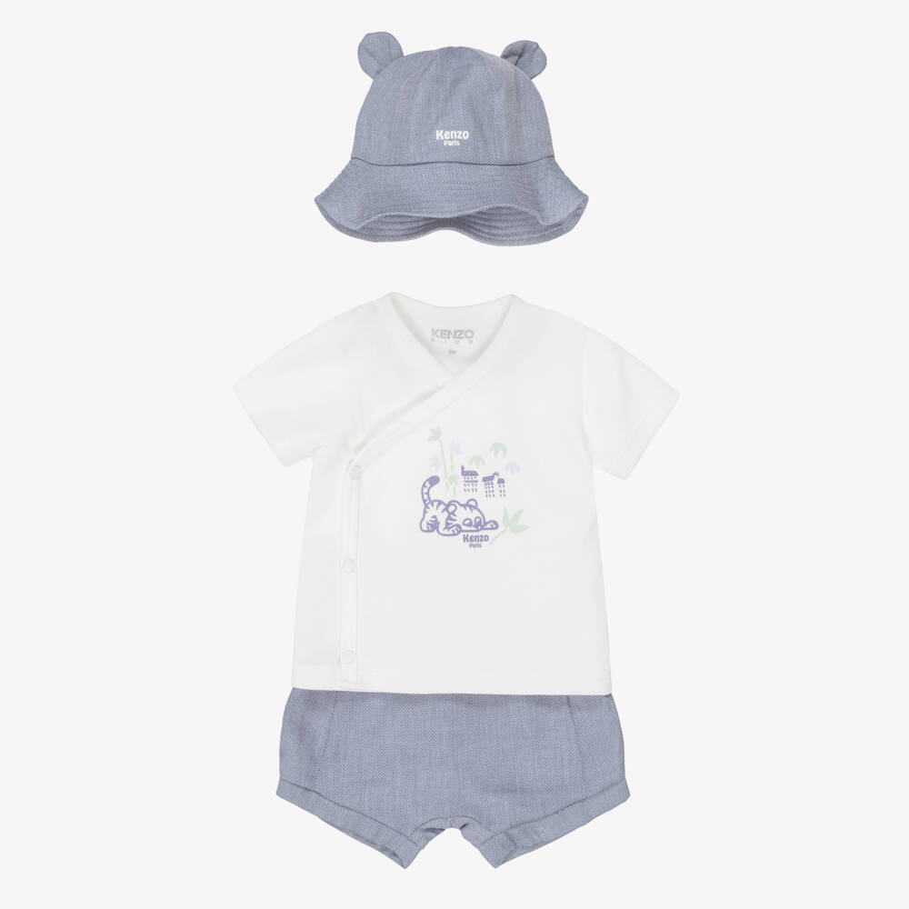 KENZO KIDS-Baby Boys White Jersey & Blue Tiger Print Shorts Set | Childrensalon