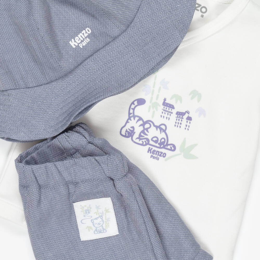 KENZO KIDS-Baby Boys White Jersey & Blue Tiger Print Shorts Set | Childrensalon
