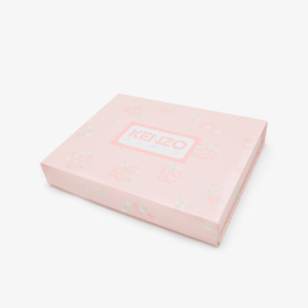 KENZO KIDS-Baby Girls Pale Pink Cotton Dress with Baby Tiger Print | Childrensalon