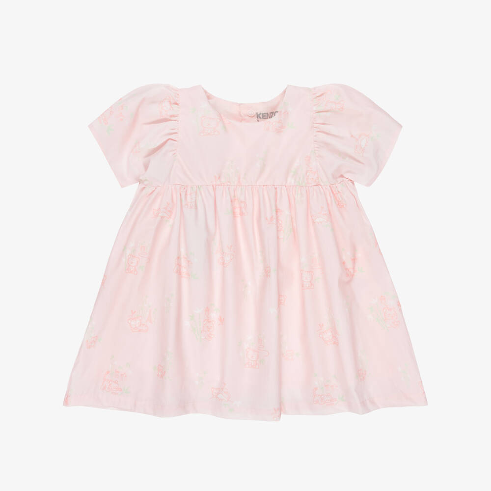 KENZO KIDS-Платье розовое из хлопка с принтом тигрёнка для малышек | Childrensalon
