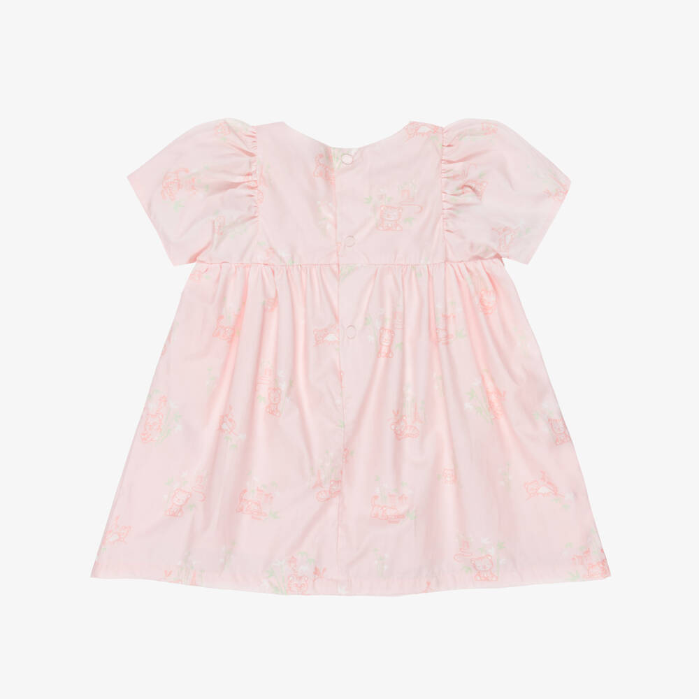 KENZO KIDS-Baby Girls Pale Pink Cotton Dress with Baby Tiger Print | Childrensalon
