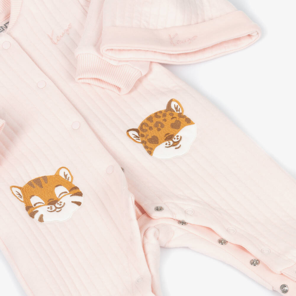 KENZO KIDS-Baby Girls Pale Pink Quilted Jersey Babysuit Set | Childrensalon