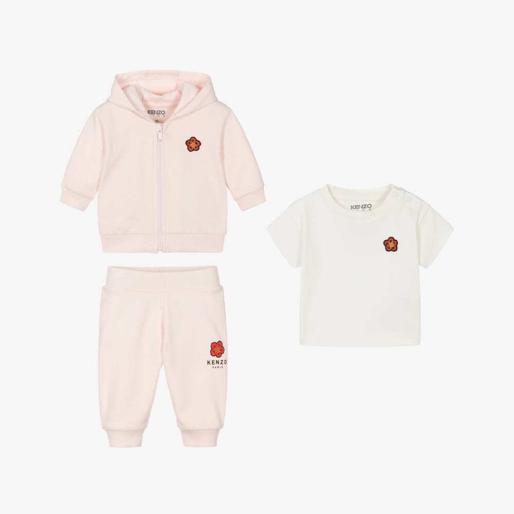 KENZO KIDS-Baby Girls Pale Pink Tracksuit with Boke Flower Motif | Childrensalon