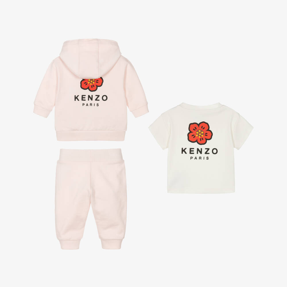 KENZO KIDS-Baby Girls Pale Pink Tracksuit with Boke Flower Motif | Childrensalon