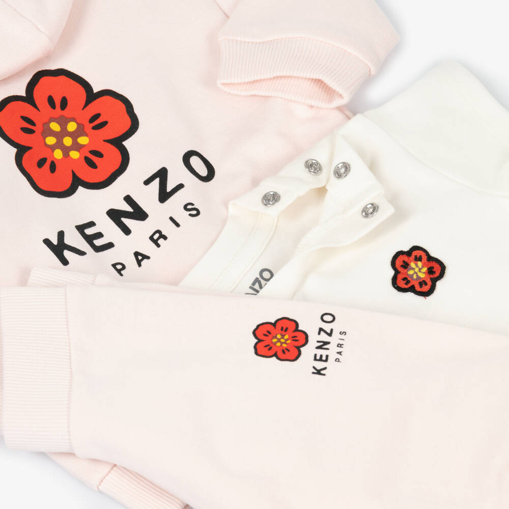 KENZO KIDS-Baby Girls Pale Pink Tracksuit with Boke Flower Motif | Childrensalon