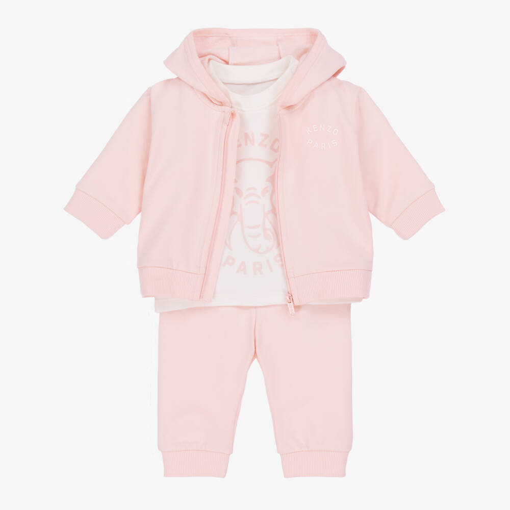 KENZO KIDS-Baby Girls Pink Cotton Elephant Tracksuit Set | Childrensalon