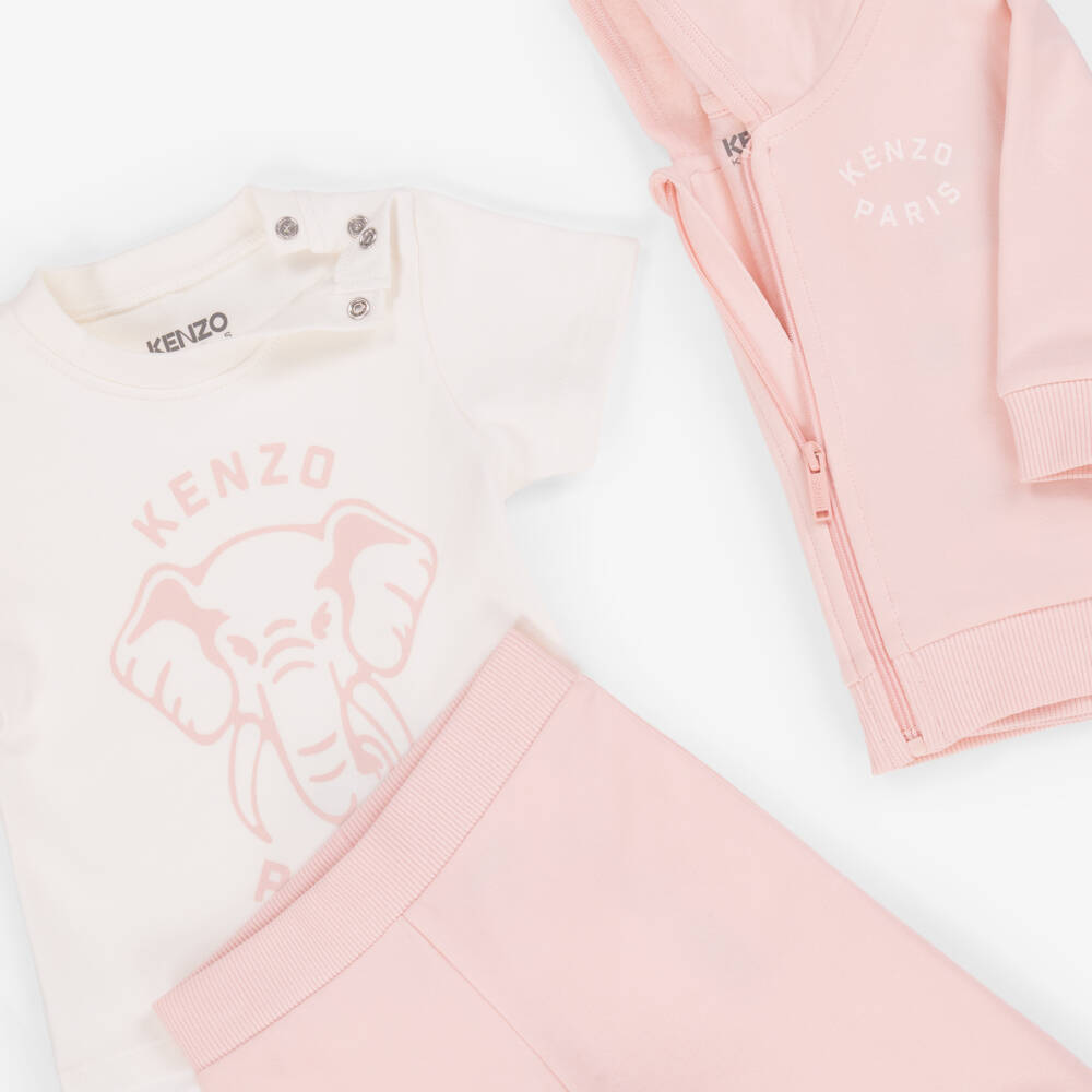 KENZO KIDS-Baby Girls Pink Cotton Elephant Tracksuit Set | Childrensalon