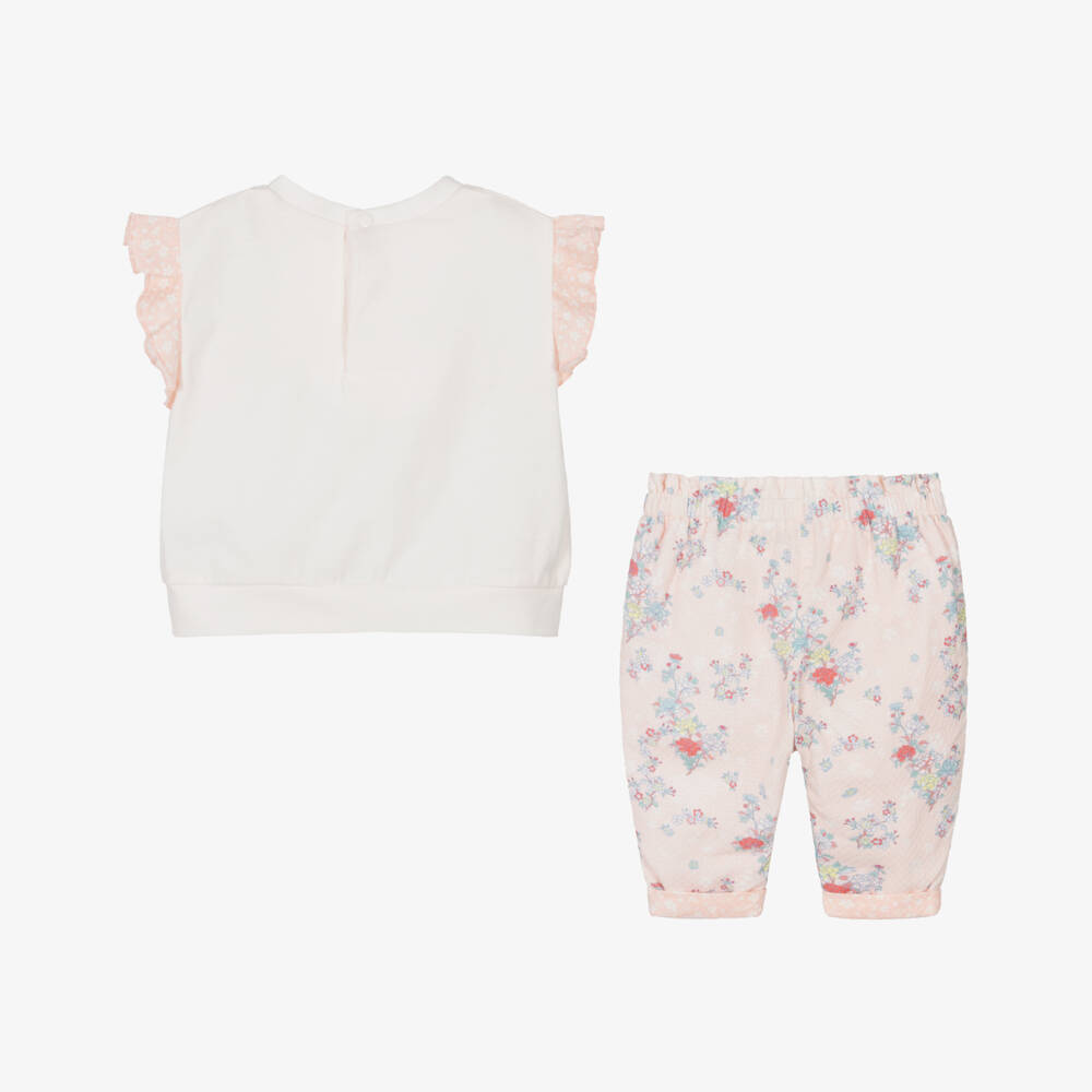 KENZO KIDS-Baby Girls Pink Floral Cotton Trouser Gift Set | Childrensalon