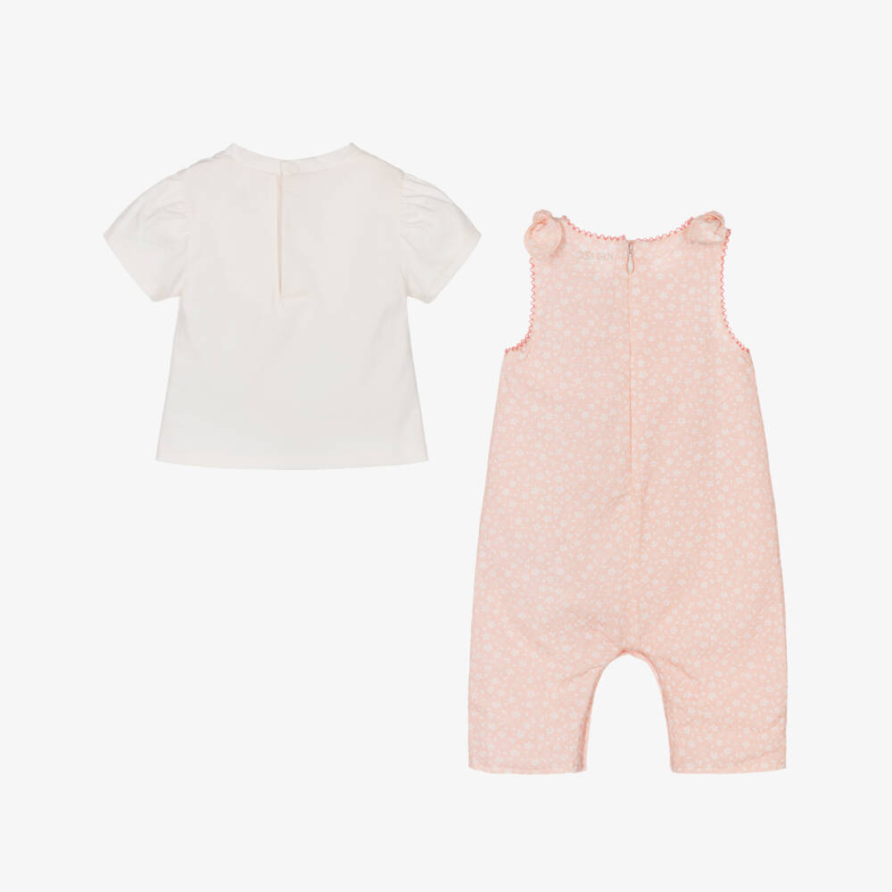 KENZO KIDS-Baby Girls Pink Floral Dungaree Set | Childrensalon