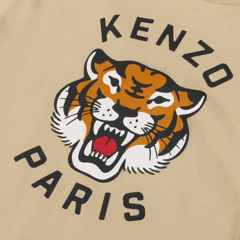 KENZO KIDS-Футболка бежевая хлопковая Lucky Tiger | Childrensalon