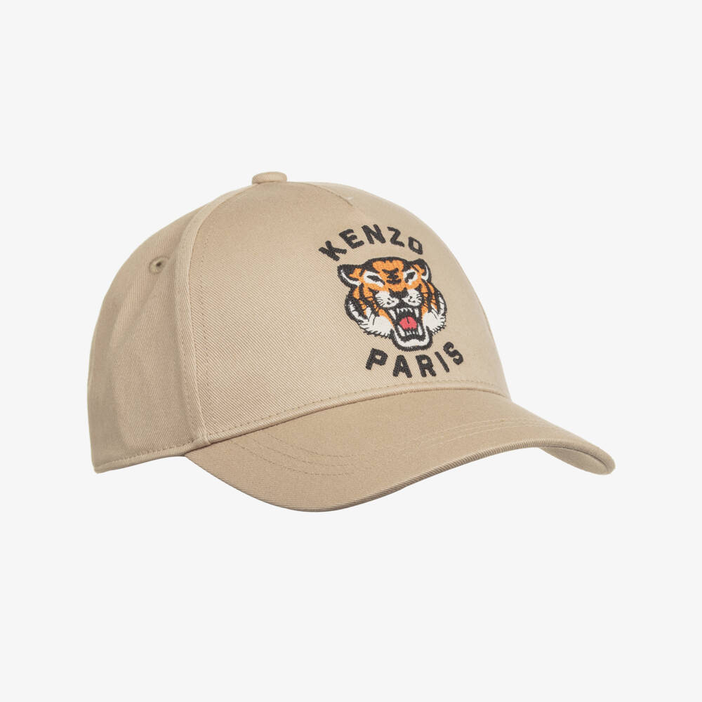 KENZO KIDS-Beige Cotton Lucky Tiger Cap | Childrensalon