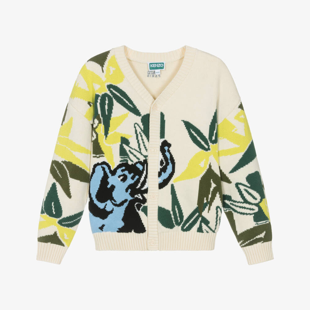 KENZO KIDS-Beige & Green Jungle Cotton Cardigan | Childrensalon
