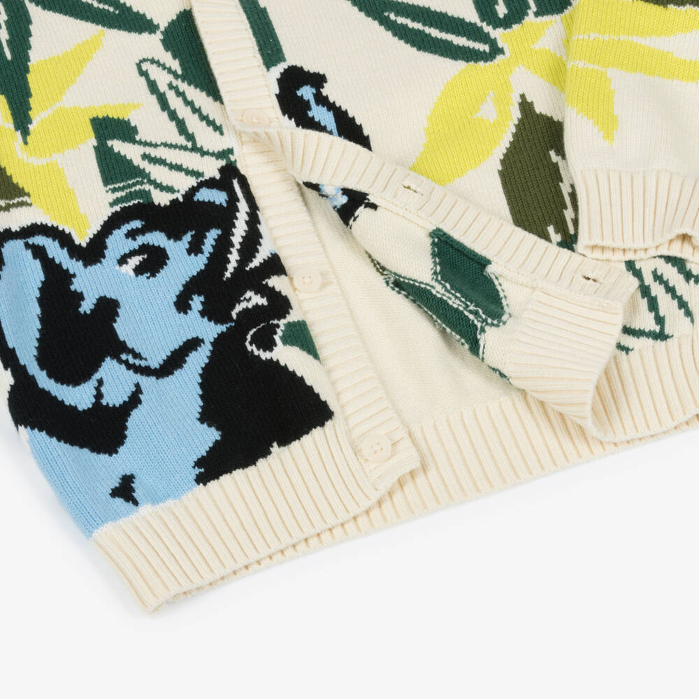 KENZO KIDS-Beige & Green Jungle Cotton Cardigan | Childrensalon