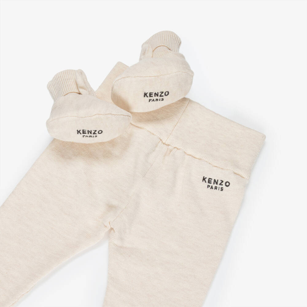 KENZO KIDS-Beige Knitted Cotton Baby Trouser Set | Childrensalon