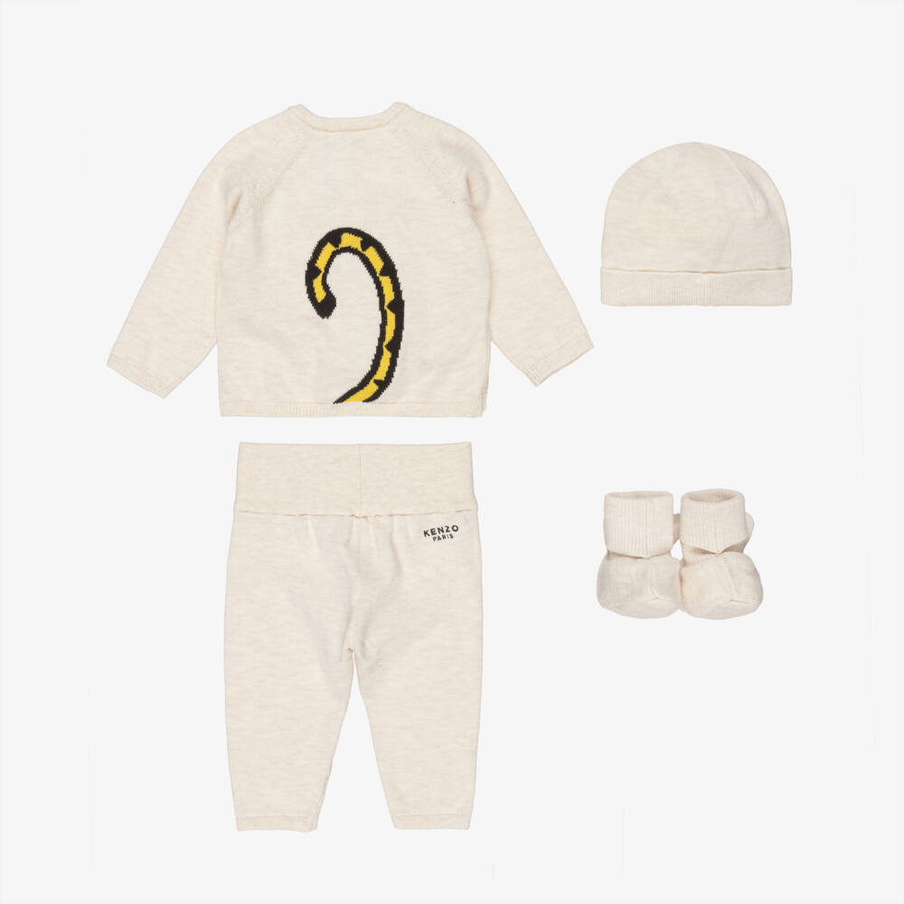KENZO KIDS-Beige Knitted Cotton Baby Trouser Set | Childrensalon