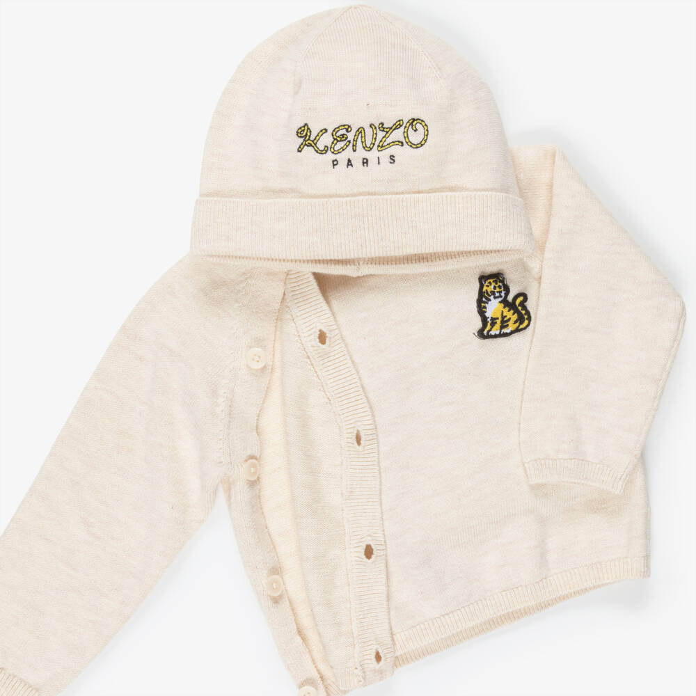 KENZO KIDS-Beige Knitted Cotton Baby Trouser Set | Childrensalon