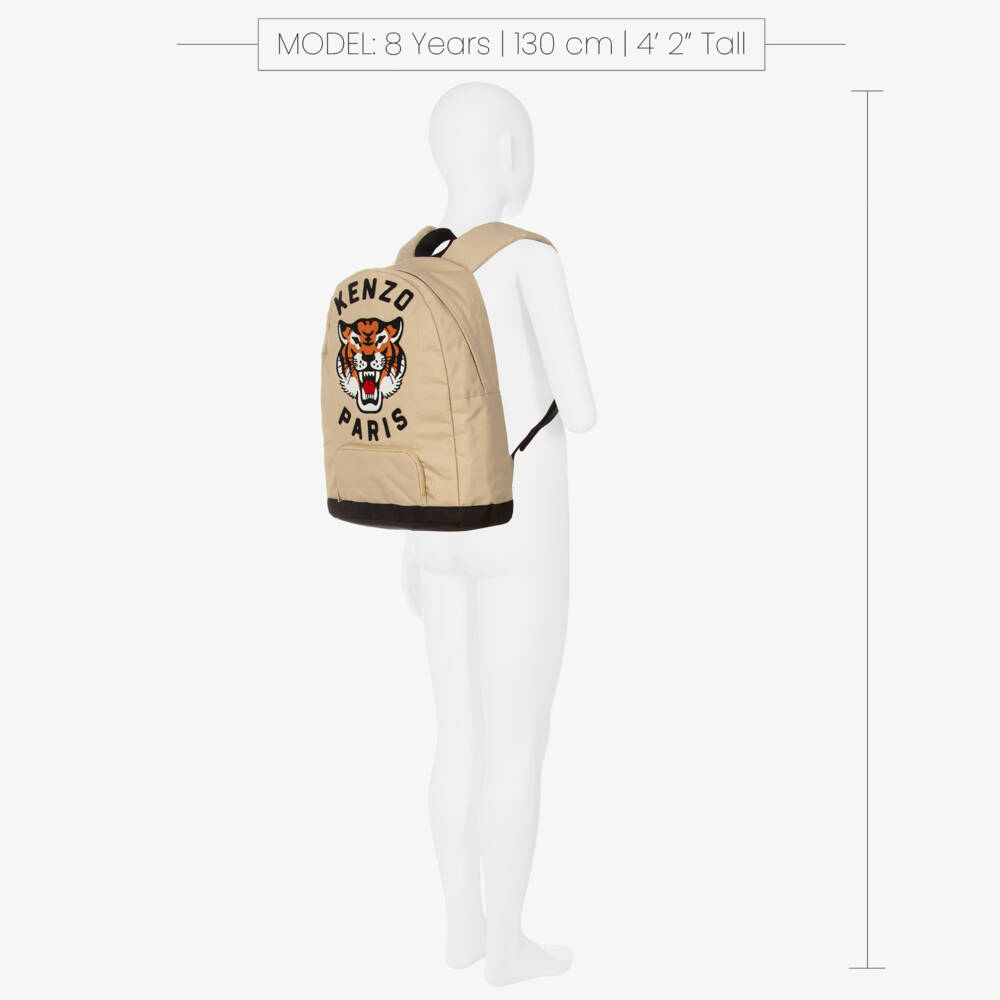 KENZO KIDS-حقيبة ظهر بشعار النمر لون بيج (38 سم) | Childrensalon