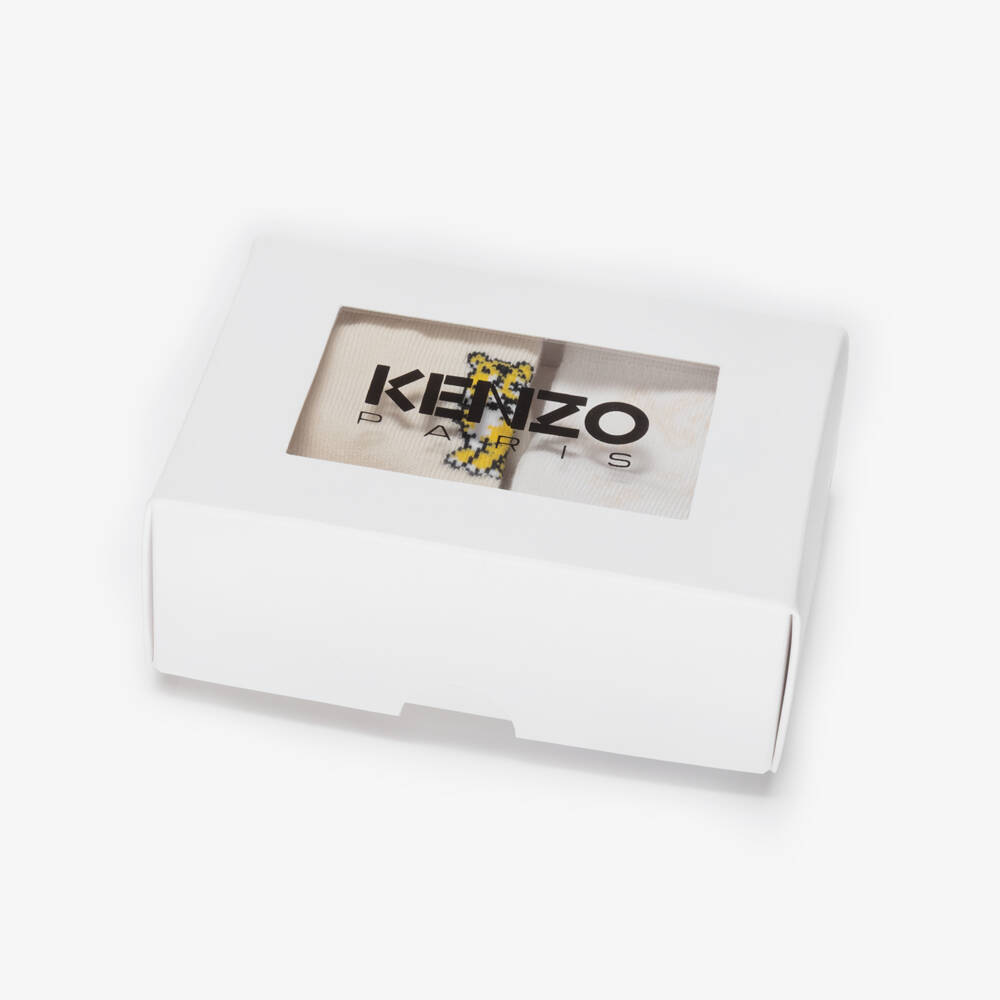 KENZO KIDS-Beige & White Kotora Tiger Baby Socks (2 Pack) | Childrensalon