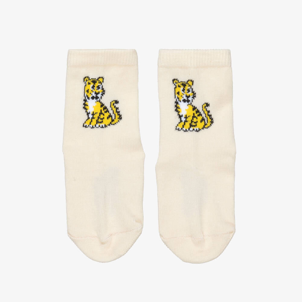 KENZO KIDS-Beige & White Kotora Tiger Baby Socks (2 Pack) | Childrensalon