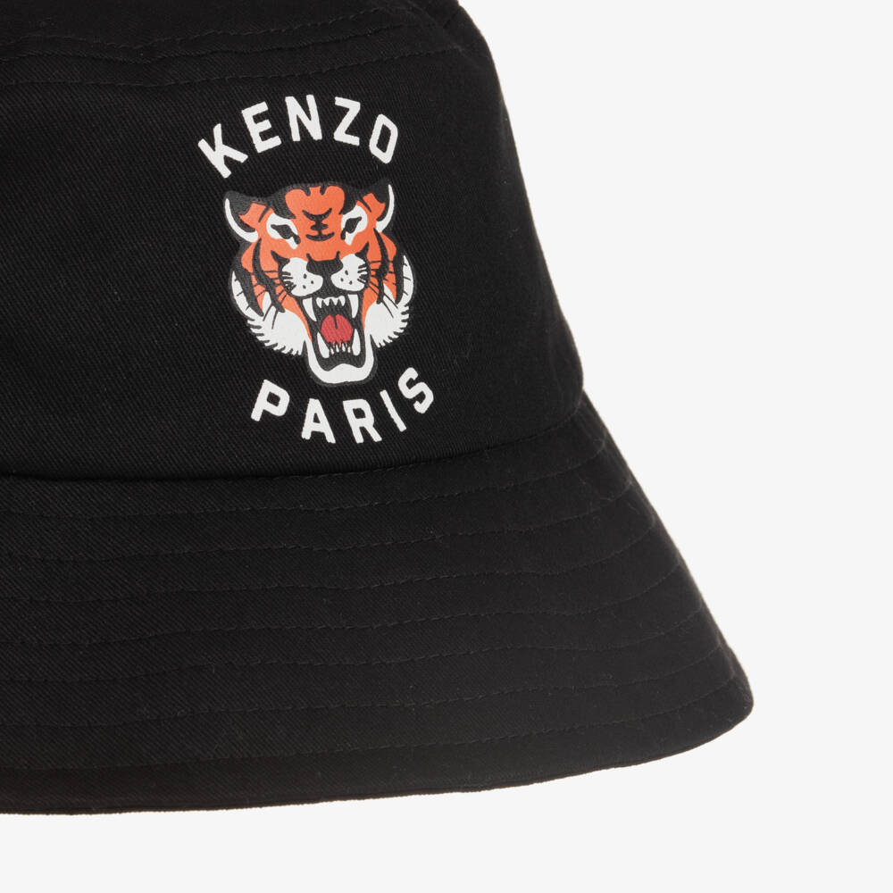 KENZO KIDS-Black Cotton Lucky Tiger Bucket Hat | Childrensalon