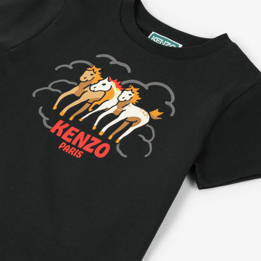 KENZO KIDS-Black Cotton Lunar New Year T-Shirt | Childrensalon