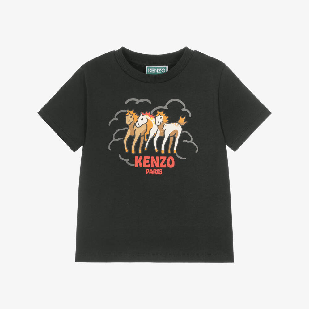 KENZO KIDS-Black Cotton Lunar New Year T-Shirt | Childrensalon
