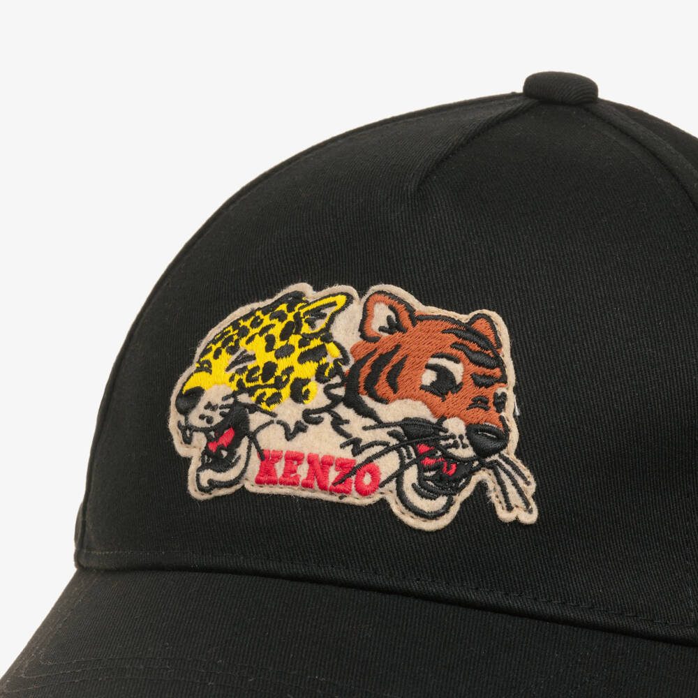 KENZO KIDS-Black Cotton Tiger & Friend Cap | Childrensalon