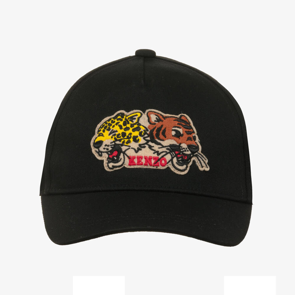 KENZO KIDS-Black Cotton Tiger & Friend Cap | Childrensalon