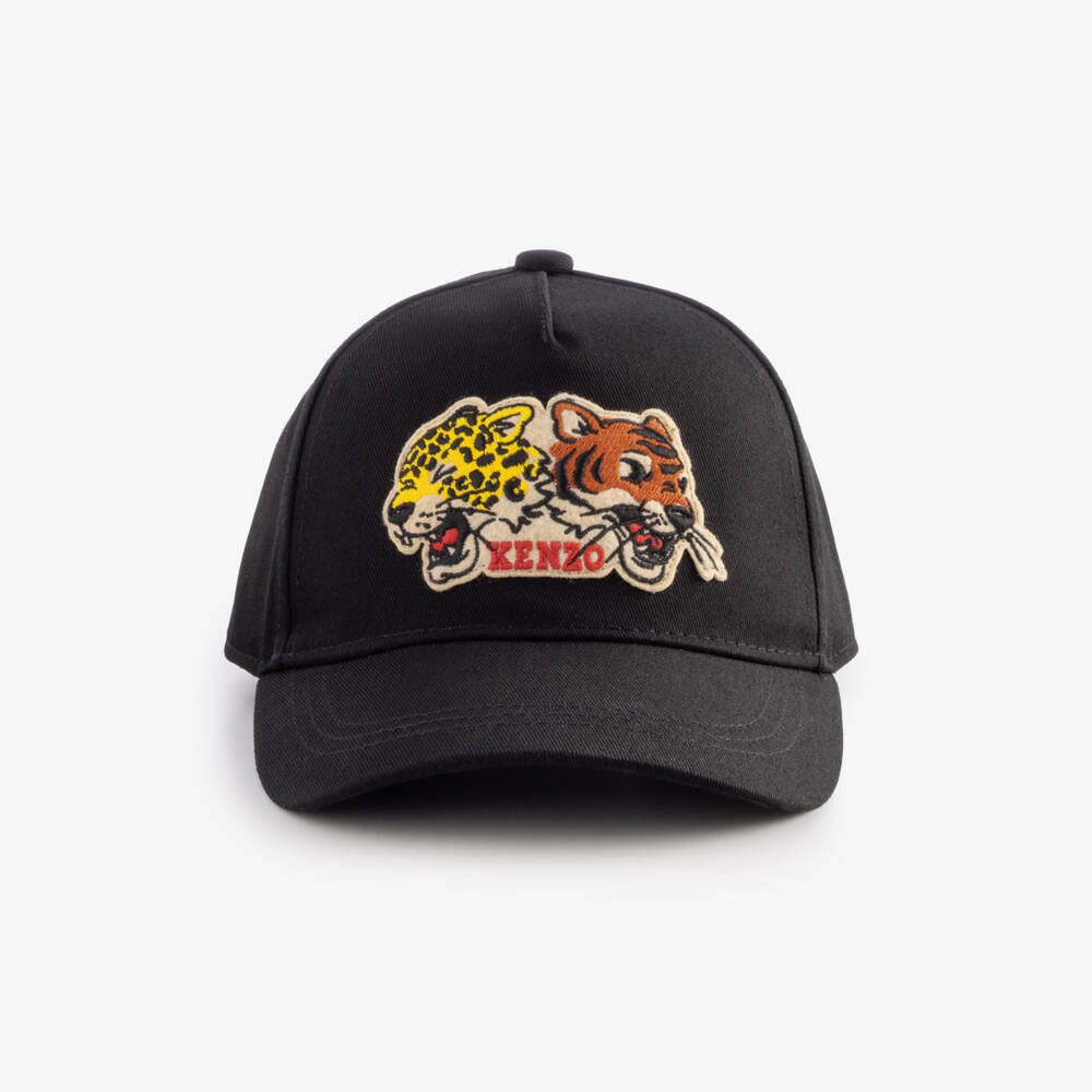 KENZO KIDS-Black Cotton Tiger & Friend Cap | Childrensalon