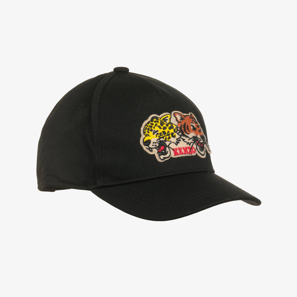 KENZO KIDS-Black Cotton Tiger & Friend Cap  | Childrensalon