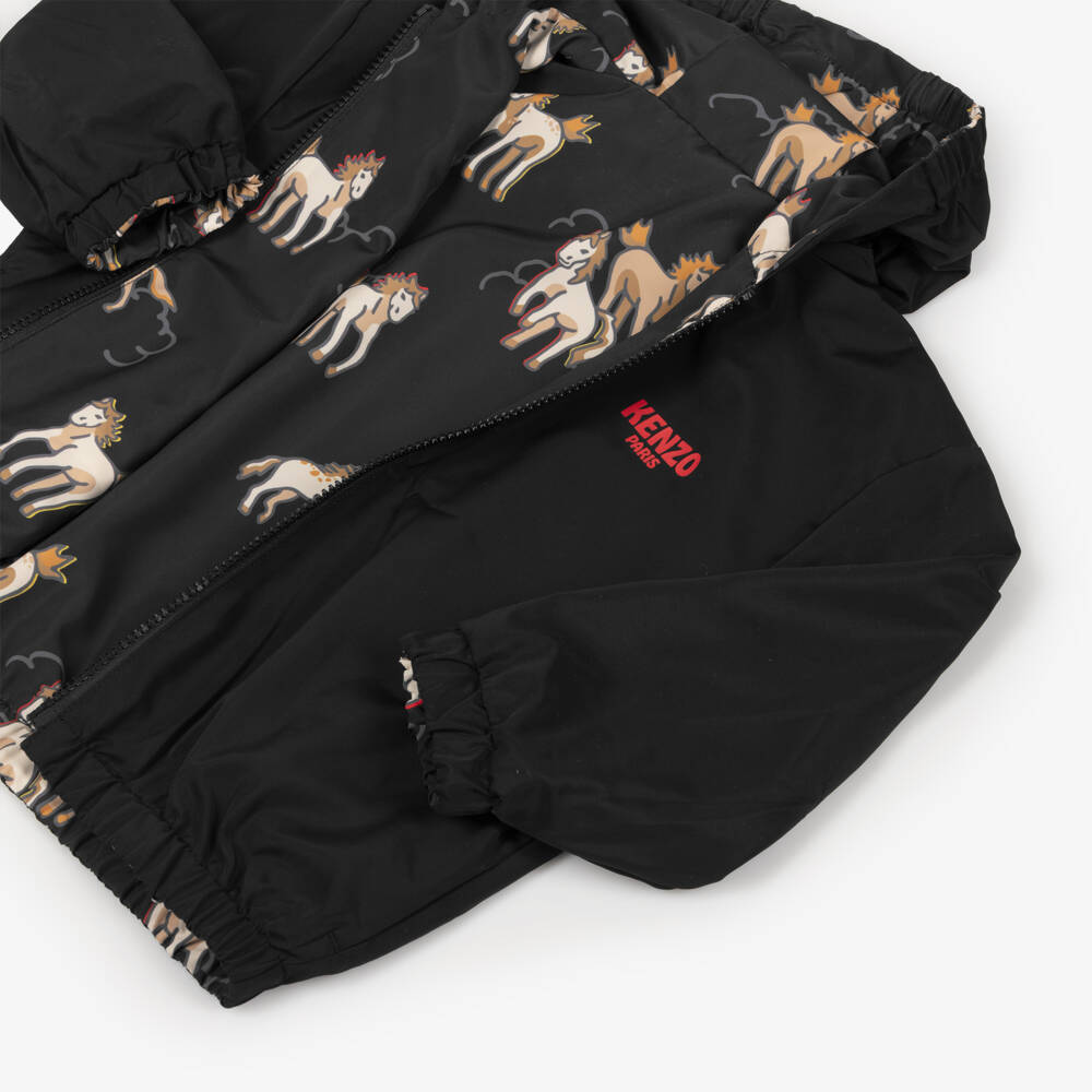 KENZO KIDS-Black Lunar New Year Reversible Hooded Jacket | Childrensalon