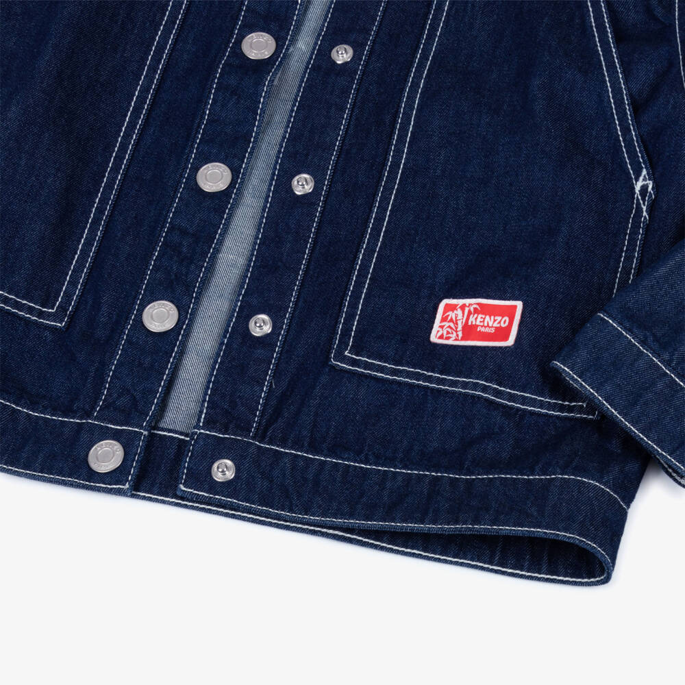 KENZO KIDS-Blue Denim Logo Jacket with Eiffel Tower & Tiger Tail | Childrensalon