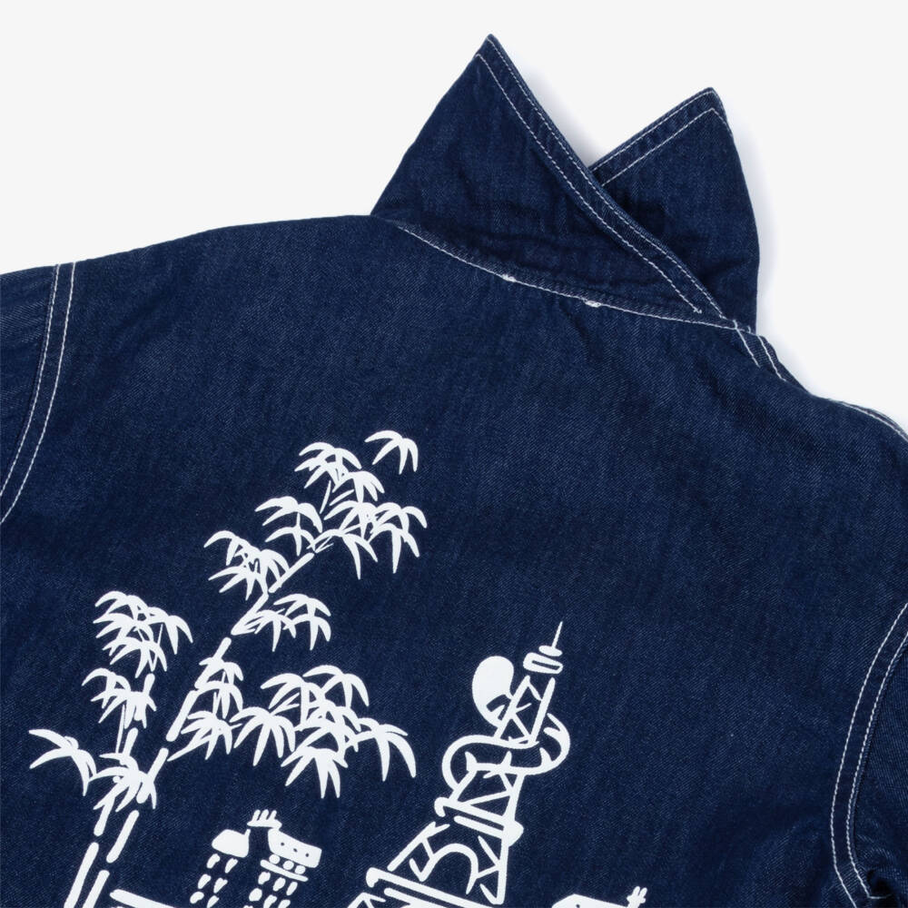 KENZO KIDS-Blue Denim Logo Jacket with Eiffel Tower & Tiger Tail | Childrensalon