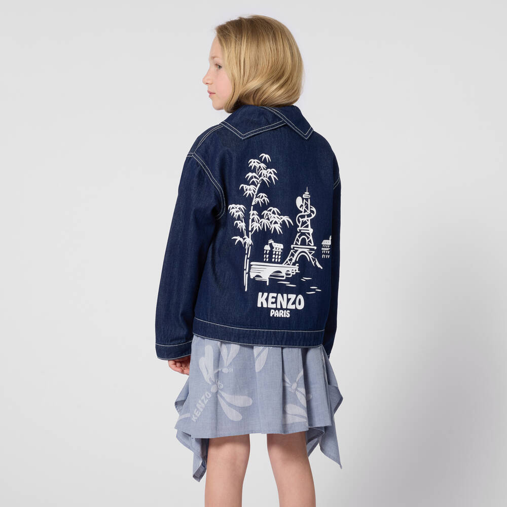 KENZO KIDS-Куртка джинсовая синяя с Эйфелевой башней и тигриным хвостом | Childrensalon
