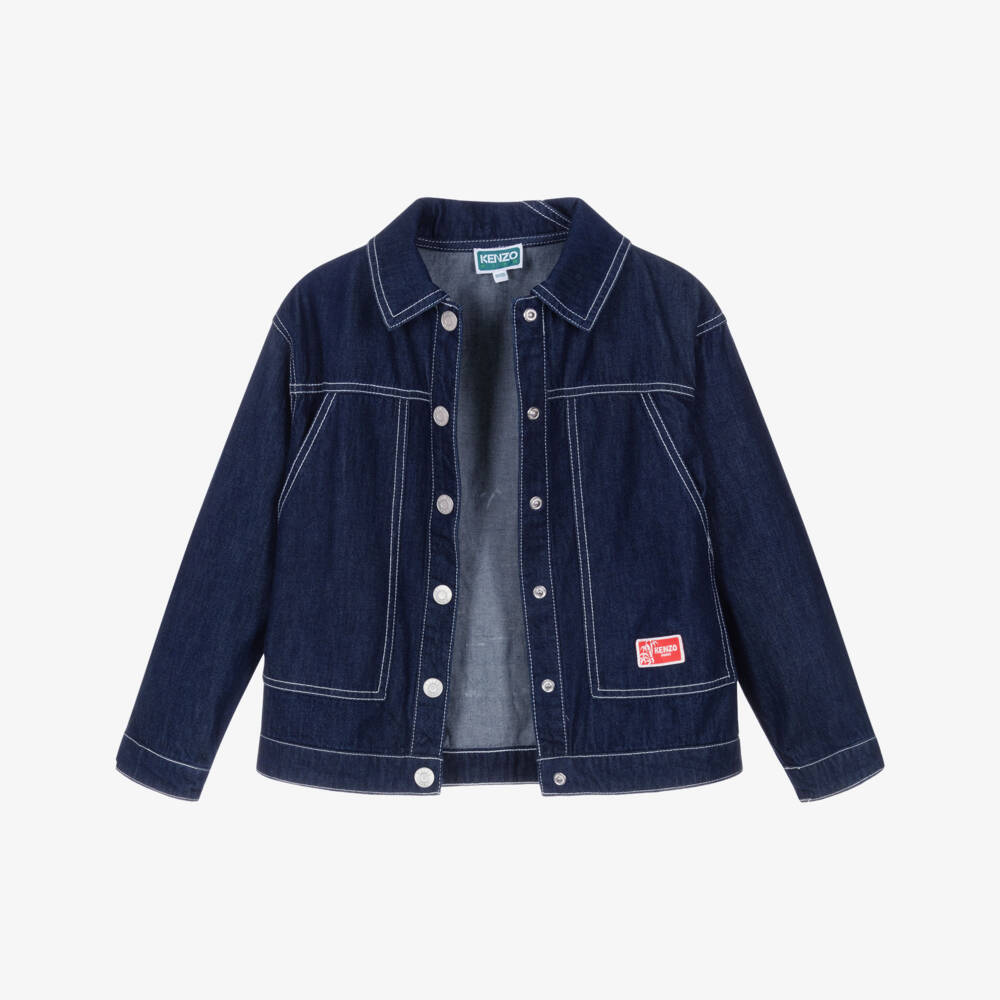 KENZO KIDS-Blue Denim Logo Jacket with Eiffel Tower & Tiger Tail | Childrensalon