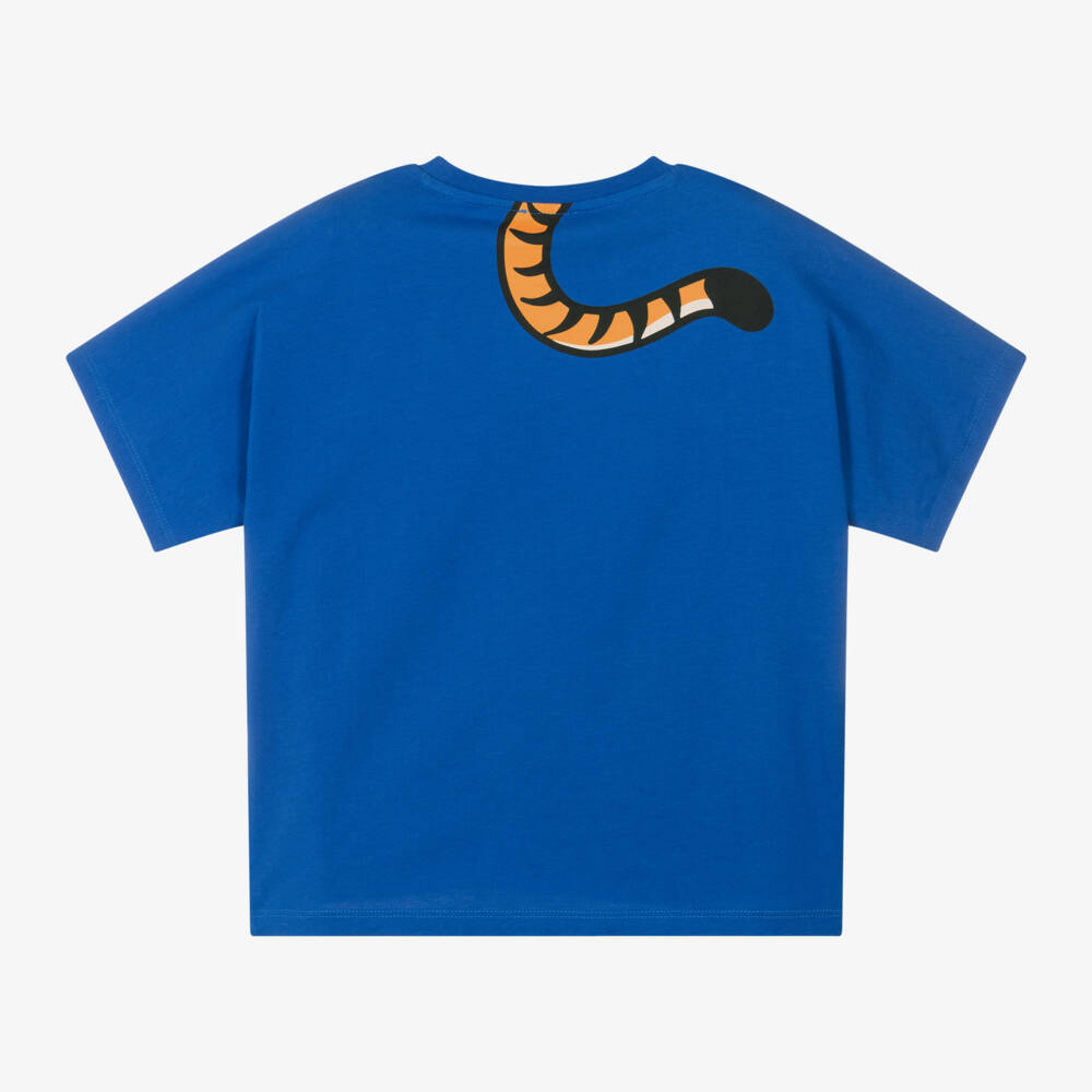 KENZO KIDS-Blue Organic Cotton Tiger Print T-Shirt | Childrensalon