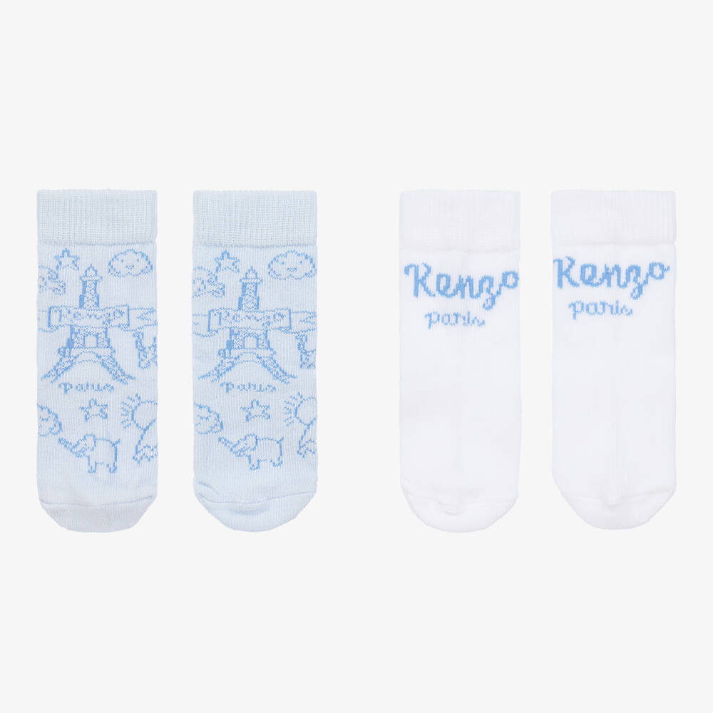 KENZO KIDS-Blue & White Cotton Baby Socks (2 Pack) | Childrensalon